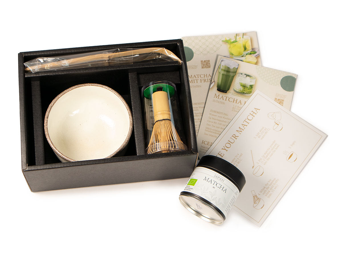Coffret Cadeau "Matcha" avec bol, fouet et cuillère Premium Matcha Bio 30 g